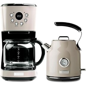 HADEN Coffee Machine, 12 Cup Drip Coffee Maker Bundled with Dorset 1.7 Liter Stainless Steel Electric Hot Water Kettle, Putty & Chrome