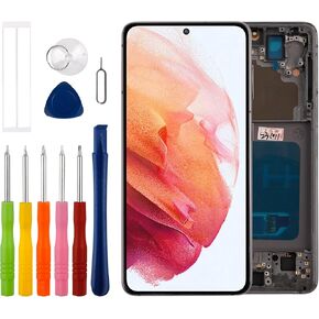[Supports Fingerprints][with Frame] Duotipa New OLED Display Touch Screen Digitizer Assembly Replacement for Galaxy S21 5G G990 G991 with Technical Repair Tools Kit-Black.