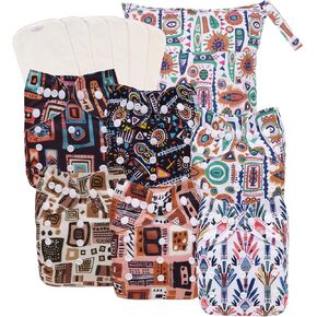 babygoal Newborn Cloth Diapers Pack of 13 for 5-12lbs Preemie Boy, Cloth Diaper Covers 6 Pack with 6pcs Inserts and Wet Bag, Reusable Washable & Waterproof