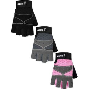 SATINIOR 3 Pairs Kids Half Finger Gloves Non Slip Gel Biking Gloves Adjustable Gymnastics Gloves for Girls Boys(Vintage Style,5-9 Years)