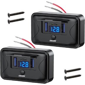 منفذ USB Linkstyle RV، لوحة مقبس شحن USB A و36W USB C مزدوجة مع الفولتميتر LED ومفتاح تشغيل/إيقاف لقارب السيارة، قطعتان