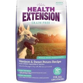 Health Extension Grain Free Venison & Sweet Potato Dry Dog Food (4 lb / 1.81 kg) - Lean Protein Formula for Dogs with Poultry Allergies & Sensitive Stomachs