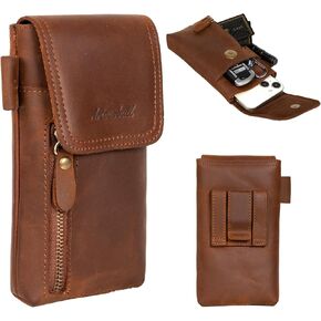 Leather Phone Holster, Genuine Buffalo Leather Cell Phone Holsters, Genuine Leather Belt Pouch, Leather Cell Phone Holster for Large Smartphones, Genuine Leather 7"x3.5"Phone Holster