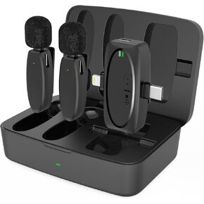 Wireless Lavalier Microphone, Microphone for iPhone, Android, Mini Microphone with Charging Case Noise Reduction Cordless Microphone for Video TikTok YouTube Interview