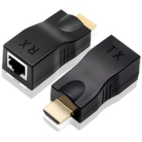 HDMI Extender Over Cat 5e/6, 2-Port HDMI to RJ45 Ethernet Network Converter, Supports 1080P up to 30m/98ft, Ideal for HDTV, Set Top Box, DVD, PS4, STB, Projector, Digital Monitor