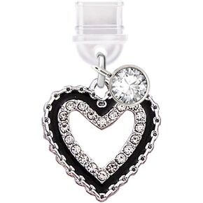 ELISE & FONDA TP373 Type-C USB Charging Port Anti Dust Plug Little Crystal Love Heart Cell Phone Charm for iPhone 15 /Samsung/OnePlus/Xiaomi/oppo Android Phones (Black)