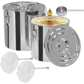 2 Pcs Fryer Grease Bucket 8 Gal 6 Gal,Oil Disposal Caddy with Lid Lock Clip Nylon Filter Bag and Oil Spoon,Deep Fryer Oil Storage Container for Hot Cooking Oil Filtering Transport Container in Kuwait