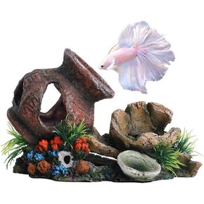 Barrel Vase for Fish Tank Decorations, Goldfish Betta Fish Aquarium Decoration with Plants and Coral, Fish Tank Accessories,Fish Cave Hideout