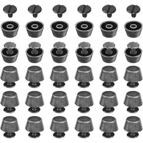 HARFINGTON 30set Flat Head Stud Spike 12mm Metal Purse Feet Handbag Nail Head Stud Flat Buckle Button Cap Cone Rivets Bucket Spike Tool Set for DIY Leather Craft, Silver Tone
