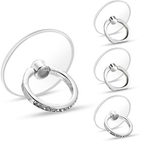 WLLHYF 4 PCS Cell Phone Ring Holder Transparent Ring Holder Clear Phone Ring Grips Holder Kickstand Cell Ring Stand Compatible with Most of Phones, Tablet and Case