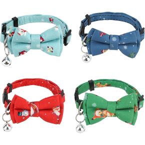 4pcs Christmas Cat Collar with Bells, Adjustable Christmas Bow Tie Cat Collar Cute Holiday Kitten Collar Soft Breakaway Christmas Kitten Collars Christmas Accessories for Cats Dogs