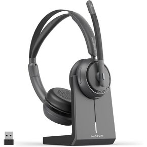 NUROUM Wireless Headset with Mic for Work, Bluetooth Headset with Noise Cancelling Microphone, Charging Stand/Mute Button, Dongle/USB for PC/Computer/Laptop for Zoom/Teams, Office/Call Center
