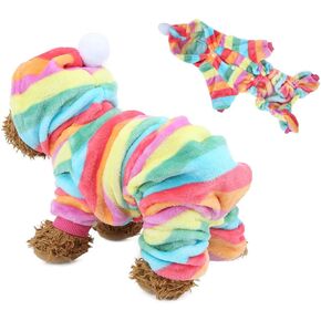 Valentine's Day Pet Pajamas, Pet Jump Suit Dog Autumn Winter Clothes Winter Pet Hoodies Dogs Cats Small Animals Warm Pajamas(Rainbow Colors, L)