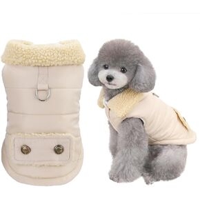Dog Coat Cold Weather Coat Windproof Jacket Fleece Warm Dog Sweater Winter Thick Clothes Thick Vest Fur Collar Nordic Style Dog Coat for Small Dog Medium Dog Cat Khaki S