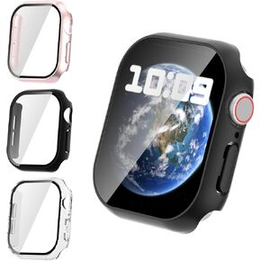 [3 Pcs] Jomitvp Hard PC Case Compatible for Apple Watch Series 10 46mm with Tempered Glass Screen Protector, All Around Protector Bumper Frame Cover for iWatch Smartwatch