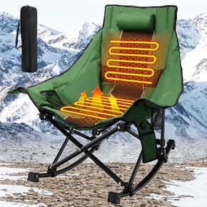 Heated Camping Chair Oversize, XL Heated Rocking Chair with 3 Levels for Back and Seat（Not Included Power Bank）, Portable Outdoor Heated Folding Chair, Heavy Lawn Chair for Camping(Blue)