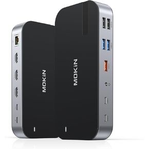 MOKiN Laptop Docking Station,16 in 1 Docking Station USB C Dock Triple Monitor,USB C Docking Station with 3 HDMI,PD 100W, USB 3.1/3.0/2.0,RJ 45 Ethernet,SD/TF,Audio for Dell/HP/Lenovo,Matte Black