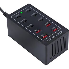 USB C Charger Block, 20 Ports(8 USB A & 12 USB C Port), 120W Multiple USB Charging Station, Desktop USB Wall Charger, Compatible with iPhone, iPad, Tablets, Smartphones (Black&orange-20 Port)