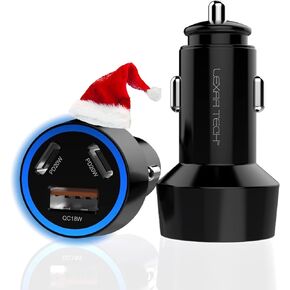 USB C Car Charger Fast Charging - LEXAA TECH 58W USB Car Charger Adapter Dual Port PD&QC 3.0 Compatible with iPhone 16 15 14 13 12 Pro Max X XR XS Samsung Galaxy Note 20/10 S24/S23/22/21 Google