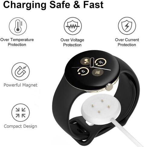 [عبوتان] Ginffaa متوافق مع شاحن Google Pixel Watch 2، وقاعدة شحن لاسلكية USB C Pixel Watch 2، ملحقات كابل شاحن مغناطيسي من النوع C لساعة Google Pixel 2 (أبيض + أسود، 3.3 قدم) in Kuwait