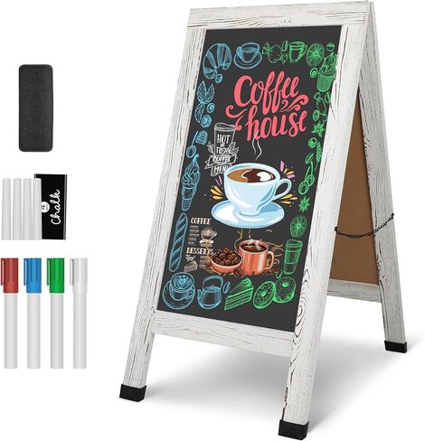 SHANTRA 40" x 20" Wood Rustic A-Frame Chalkboard Signs, Double-Sided Magnetic Chalkboard, Chalk Board Sign Board, Chalkboard Easel, Menu Board for Restaurant, Business or Wedding - Heavy Duty Hinges in Kuwait