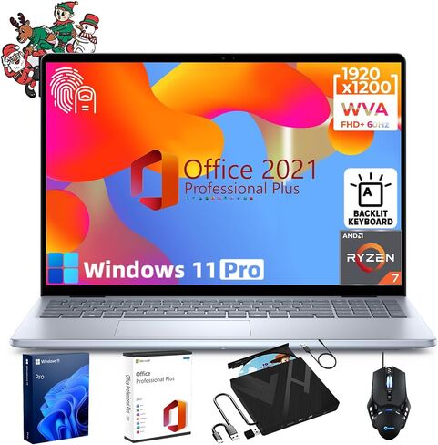 Dell Inspiron 16 Laptop Computer - 16" 16:10 FHD+ Display • AMD Ryzen 7-8840U • WiFi 6E • Backlit KB • Fingerprint • Win 11 Pro • with 8 in 1 Optical Drive | Office 2021 Lifetime (32GB DDR5 | 1TB SSD) in Saudi Arabia
