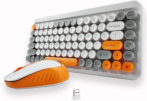 Wireless Keyboard and Mouse Combo for Home and Office Use,85 Keys Retro Round Keycaps Typewriter Keyboard,Compact Cute Keyboard for Laptops, Desktops, Windows（White） in Saudi Arabia