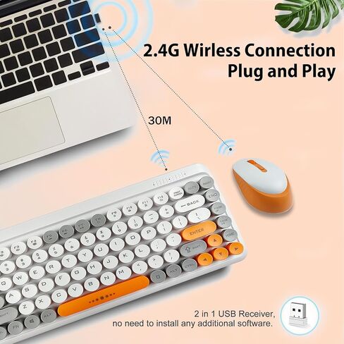 Wireless Keyboard and Mouse Combo for Home and Office Use,85 Keys Retro Round Keycaps Typewriter Keyboard,Compact Cute Keyboard for Laptops, Desktops, Windows（White） in Saudi Arabia