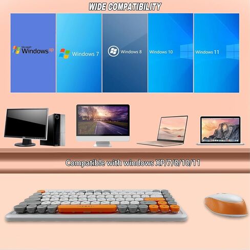 Wireless Keyboard and Mouse Combo for Home and Office Use,85 Keys Retro Round Keycaps Typewriter Keyboard,Compact Cute Keyboard for Laptops, Desktops, Windows（White） in Saudi Arabia