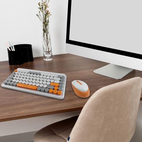 Wireless Keyboard and Mouse Combo for Home and Office Use,85 Keys Retro Round Keycaps Typewriter Keyboard,Compact Cute Keyboard for Laptops, Desktops, Windows（White） in Saudi Arabia