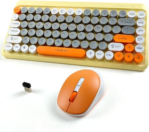 Wireless Keyboard and Mouse Combo for Home and Office Use,85 Keys Retro Round Keycaps Typewriter Keyboard,Compact Cute Keyboard for Laptops, Desktops, Windows（White） in Saudi Arabia