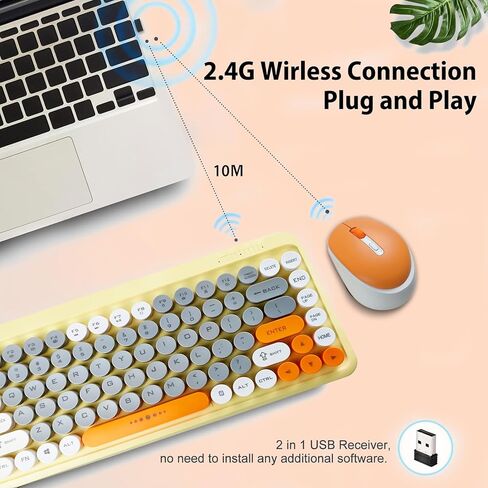 Wireless Keyboard and Mouse Combo for Home and Office Use,85 Keys Retro Round Keycaps Typewriter Keyboard,Compact Cute Keyboard for Laptops, Desktops, Windows（White） in Saudi Arabia
