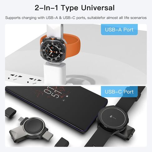 شاحن محمول لساعة سامسونج جالاكسي، شاحن ساعة جالاكسي المغناطيسي USB C&USB A 2 في 1 شحن لاسلكي سريع، شاحن سفر لساعة جالاكسي الترا/7/6/6 كلاسيك/5/5 برو/4/4 كلاسيك، أسود in Kuwait