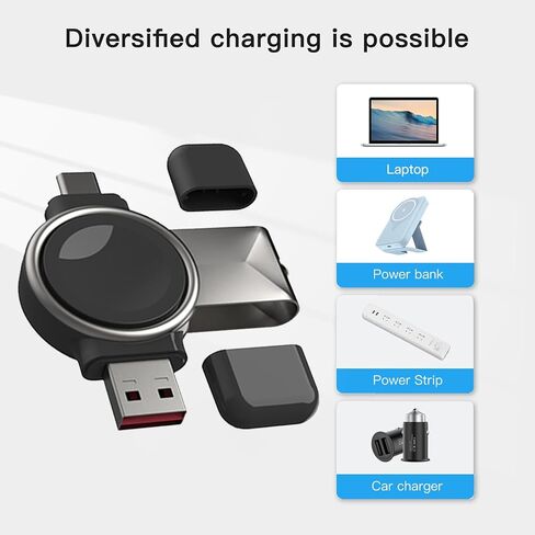 شاحن محمول لساعة سامسونج جالاكسي، شاحن ساعة جالاكسي المغناطيسي USB C&USB A 2 في 1 شحن لاسلكي سريع، شاحن سفر لساعة جالاكسي الترا/7/6/6 كلاسيك/5/5 برو/4/4 كلاسيك، أسود in Kuwait
