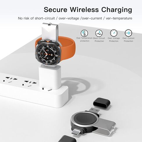 شاحن محمول لساعة سامسونج جالاكسي، شاحن ساعة جالاكسي المغناطيسي USB C&USB A 2 في 1 شحن لاسلكي سريع، شاحن سفر لساعة جالاكسي الترا/7/6/6 كلاسيك/5/5 برو/4/4 كلاسيك، أسود in Kuwait