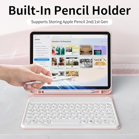حافظة لجهاز iPad الجيل العاشر مع لوحة مفاتيح (إصدار 10.9 بوصة 2022) - غطاء لوحة مفاتيح قابل للطي بإضاءة خلفية لاسلكية بـ 7 ألوان مع حامل أقلام لجهاز iPad الجيل العاشر، وردي in Kuwait
