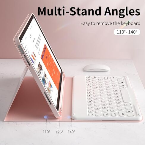 حافظة لجهاز iPad الجيل العاشر مع لوحة مفاتيح (إصدار 10.9 بوصة 2022) - غطاء لوحة مفاتيح قابل للطي بإضاءة خلفية لاسلكية بـ 7 ألوان مع حامل أقلام لجهاز iPad الجيل العاشر، وردي in Kuwait