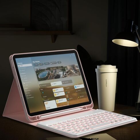 حافظة لجهاز iPad الجيل العاشر مع لوحة مفاتيح (إصدار 10.9 بوصة 2022) - غطاء لوحة مفاتيح قابل للطي بإضاءة خلفية لاسلكية بـ 7 ألوان مع حامل أقلام لجهاز iPad الجيل العاشر، وردي in Kuwait