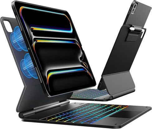 لوحة مفاتيح Typecase Edge مع حافظة حماية نحيفة للغاية لجهاز iPad Pro 2024 مقاس 13 بوصة (M4)، لوحة تتبع مدمجة، إضاءة خلفية 11 لونًا، حافظة لوحة مفاتيح مع حامل أقلام، أسود in Kuwait