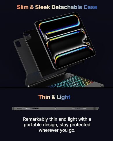 لوحة مفاتيح Typecase Edge مع حافظة حماية نحيفة للغاية لجهاز iPad Pro 2024 مقاس 13 بوصة (M4)، لوحة تتبع مدمجة، إضاءة خلفية 11 لونًا، حافظة لوحة مفاتيح مع حامل أقلام، أسود in Kuwait