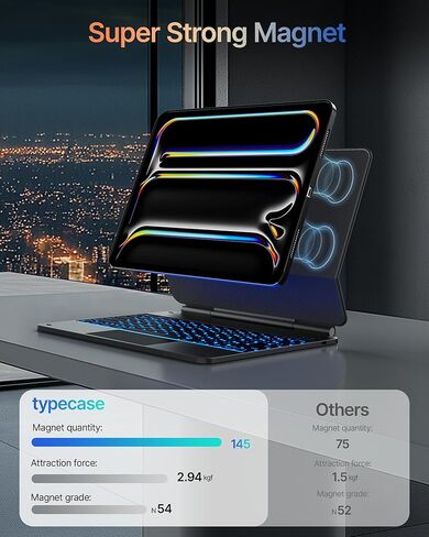 لوحة مفاتيح Typecase Edge مع حافظة حماية نحيفة للغاية لجهاز iPad Pro 2024 مقاس 13 بوصة (M4)، لوحة تتبع مدمجة، إضاءة خلفية 11 لونًا، حافظة لوحة مفاتيح مع حامل أقلام، أسود in Kuwait
