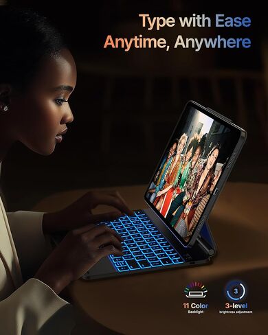 لوحة مفاتيح Typecase Edge مع حافظة حماية نحيفة للغاية لجهاز iPad Pro 2024 مقاس 13 بوصة (M4)، لوحة تتبع مدمجة، إضاءة خلفية 11 لونًا، حافظة لوحة مفاتيح مع حامل أقلام، أسود in Kuwait