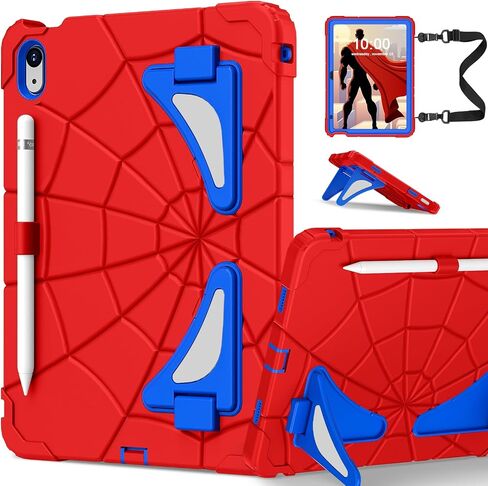 WESOROL for iPad 10th Generation Case 10.9 Inch, Kids Friendly iPad Case 10th Gen with Kickstand Shoulder Strap Pen Holder, Shockproof Case for 10th Generation iPad 2022 Release, Red Black in Saudi Arabia