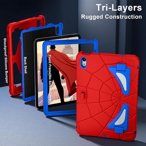 WESOROL for iPad 10th Generation Case 10.9 Inch, Kids Friendly iPad Case 10th Gen with Kickstand Shoulder Strap Pen Holder, Shockproof Case for 10th Generation iPad 2022 Release, Red Black in Saudi Arabia