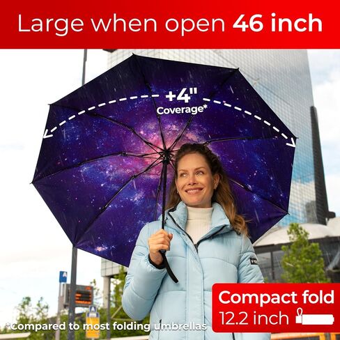 TUMELLA Strongest Windproof Reversed Travel Umbrella, Small Strong but Light Portable and Automatic Folding Rain Umbrella, Durable Premium Grip, Fits Car & Backpack in Saudi Arabia