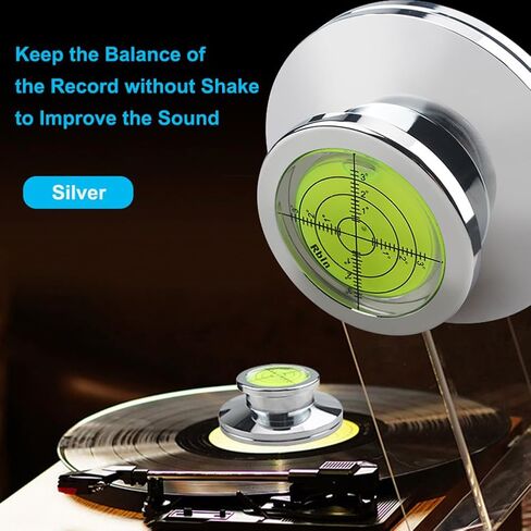 Turntable Level Record Weight Disc Stabilizer Speed Measure Strobe Scale LP Weight Record Puck Aluminum Vinyl Clamp with Bubble Level for Record Player Phonograph (Silver) in Saudi Arabia