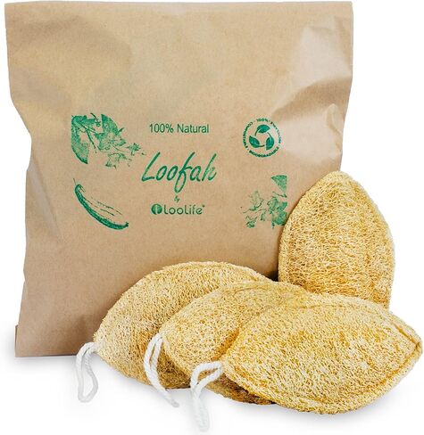Natural Loofah Exfoliating Sponge (3 Pack) - Loofa Body Scrubber - Loofah Sponge - Loofah Exfoliating Body Scrubber - Organic Loofah - Shower Luffa Sponges - Exfoliating Loofah - Biodegradable Loofah in Saudi Arabia