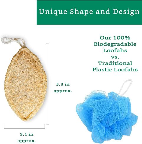 Natural Loofah Exfoliating Sponge (3 Pack) - Loofa Body Scrubber - Loofah Sponge - Loofah Exfoliating Body Scrubber - Organic Loofah - Shower Luffa Sponges - Exfoliating Loofah - Biodegradable Loofah in Saudi Arabia