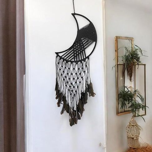 Large Black Dream Catcher Macrame with Woven Tassels Pom Poms & Beads Boho Wall Home Decor Gift - XL Size - 34" Long & 12" Wide in Kuwait