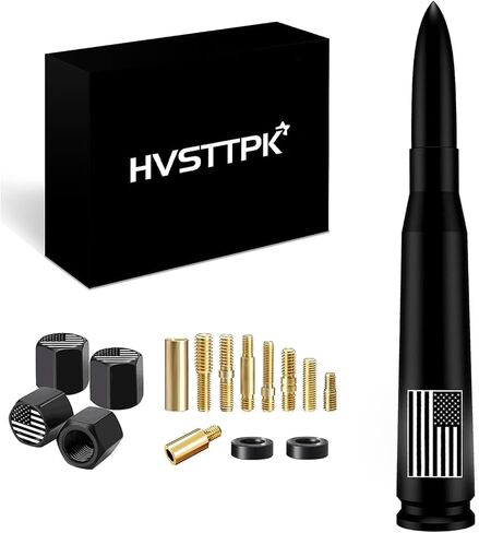 Truck Car Bullet Antenna with Valve Stem Caps Mast for GM Chevy Silverado 1500 2500 3500 HD Ford F150 F250 F350 Denali Heavy Pickup Jeep Truck Accessories (Chrome) in Saudi Arabia